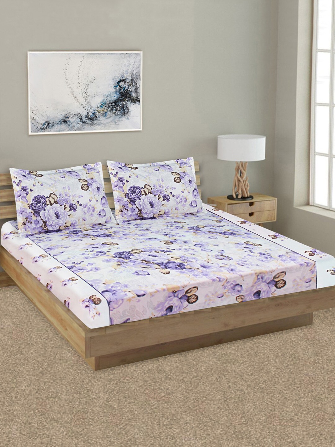 Good Homes by Home Candy Off White & Lavender Floral 144 TC King Bedsheet with 2 Pillow Covers
Good Homes by Home Candy Off White & Lavender Floral 144 TC King Bedsheet with 2 Pillow Covers
