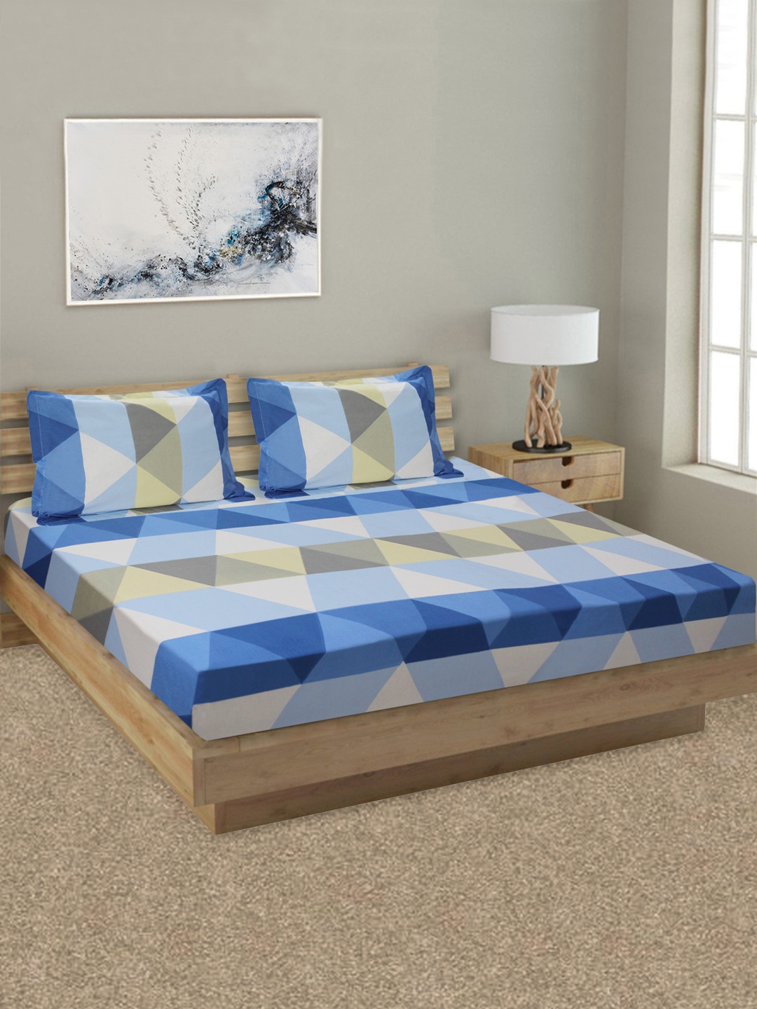 Good Homes by Home Candy Blue & Beige Geometric 144 TC King Bedsheet with 2 Pillow Covers
Good Homes by Home Candy Blue & Beige Geometric 144 TC King Bedsheet with 2 Pillow Covers