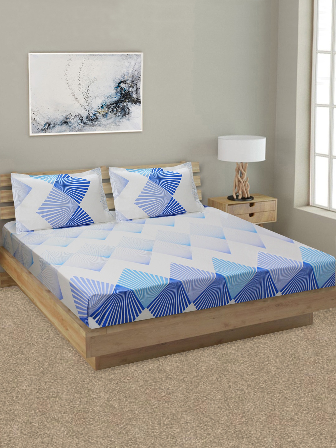 Good Homes by Home Candy White & Blue Geometric 144 TC King Bedsheet with 2 Pillow Covers
Good Homes by Home Candy White & Blue Geometric 144 TC King Bedsheet with 2 Pillow Covers