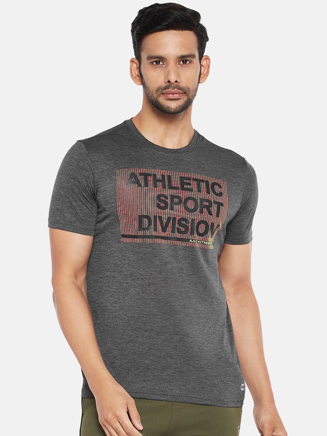 Ajile by Pantaloons Men Charcoal Typography Printed Slim Fit T-shirt