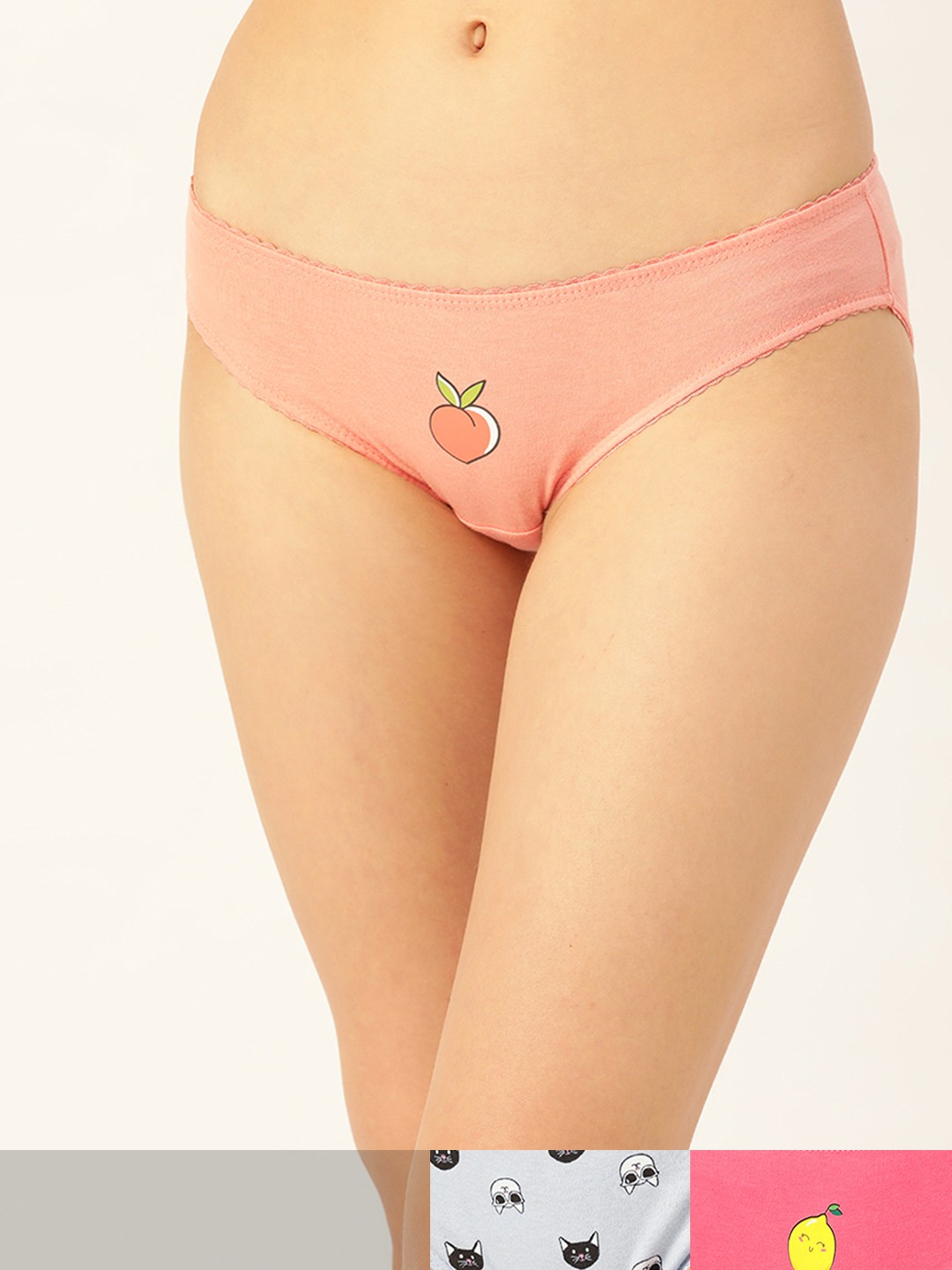 DressBerry Women Pack of 3 Hipster Briefs DB-PRT-BIK-NEW-007, Peach