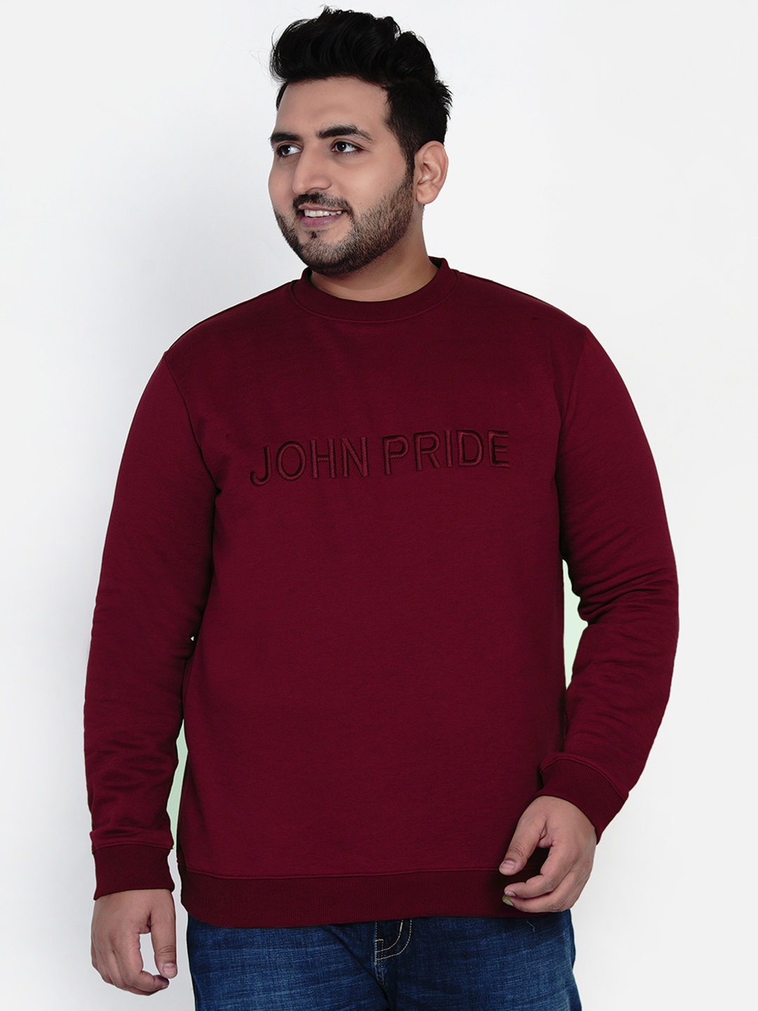 John Pride Men Burgundy Plus Size Sweatshirt