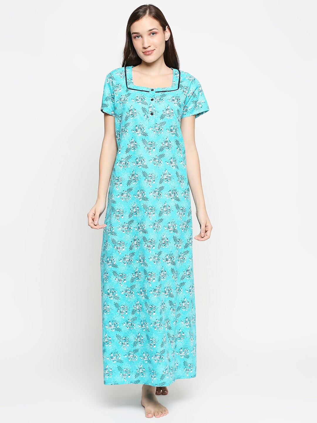XIN Blue Printed Maxi Nightdress