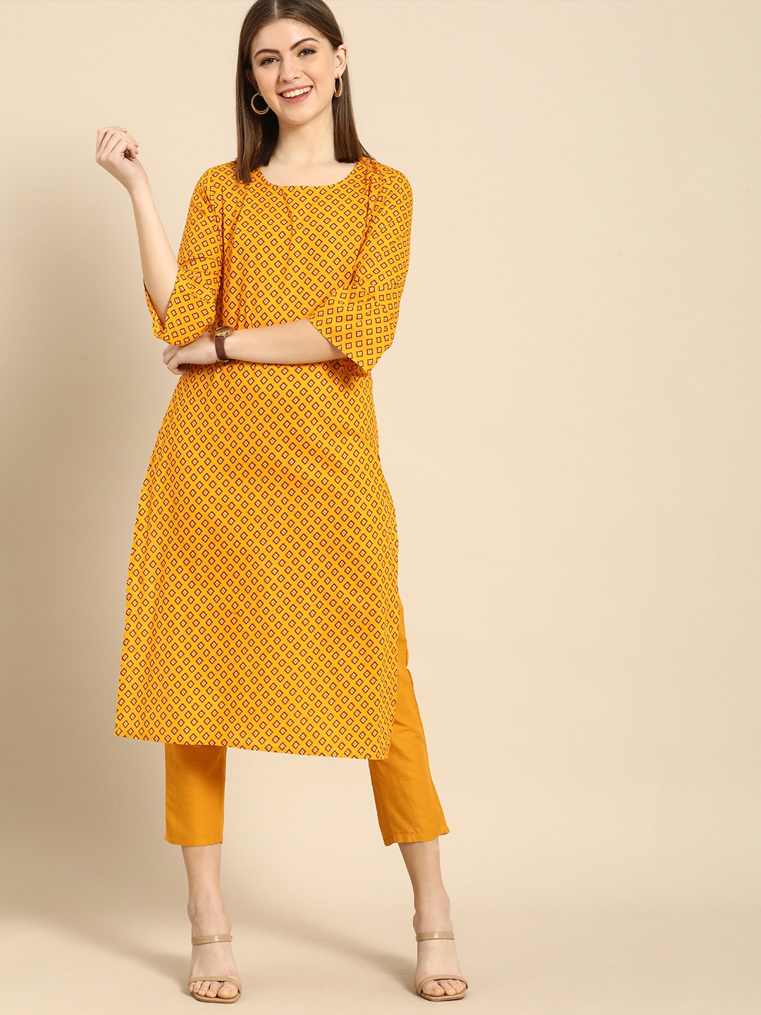 Anouk Women Mustard Yellow & Maroon Ethnic Motifs Printed Pure Cotton Kurta with Trousers
Anouk Women Mustard Yellow & Maroon Ethnic Motifs Printed Pure Cotton Kurta with Trousers