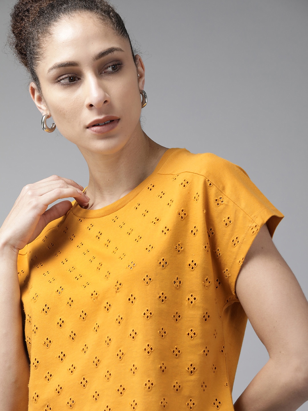Roadster Mustard Yellow Pure Cotton Schiffli Embroidered Extended Sleeves Regular Top
Roadster Mustard Yellow Pure Cotton Schiffli Embroidered Extended Sleeves Regular Top