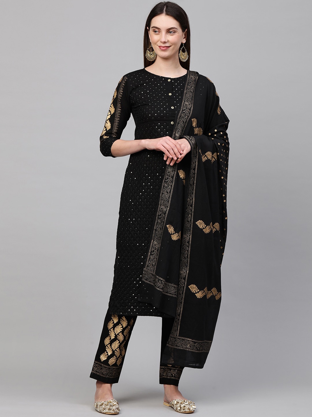 FASHOR Women Black Ethnic Motifs Printed Pure Cotton Kurta with Trousers & With Dupatta
FASHOR Women Black Ethnic Motifs Printed Pure Cotton Kurta with Trousers & With Dupatta