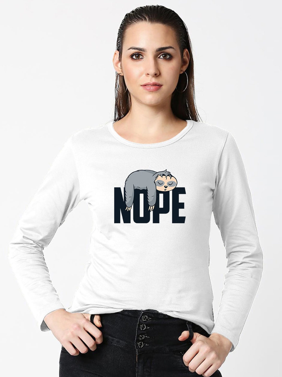 Bewakoof Women White Typography Printed Slim Fit Pure Cotton T-shirt