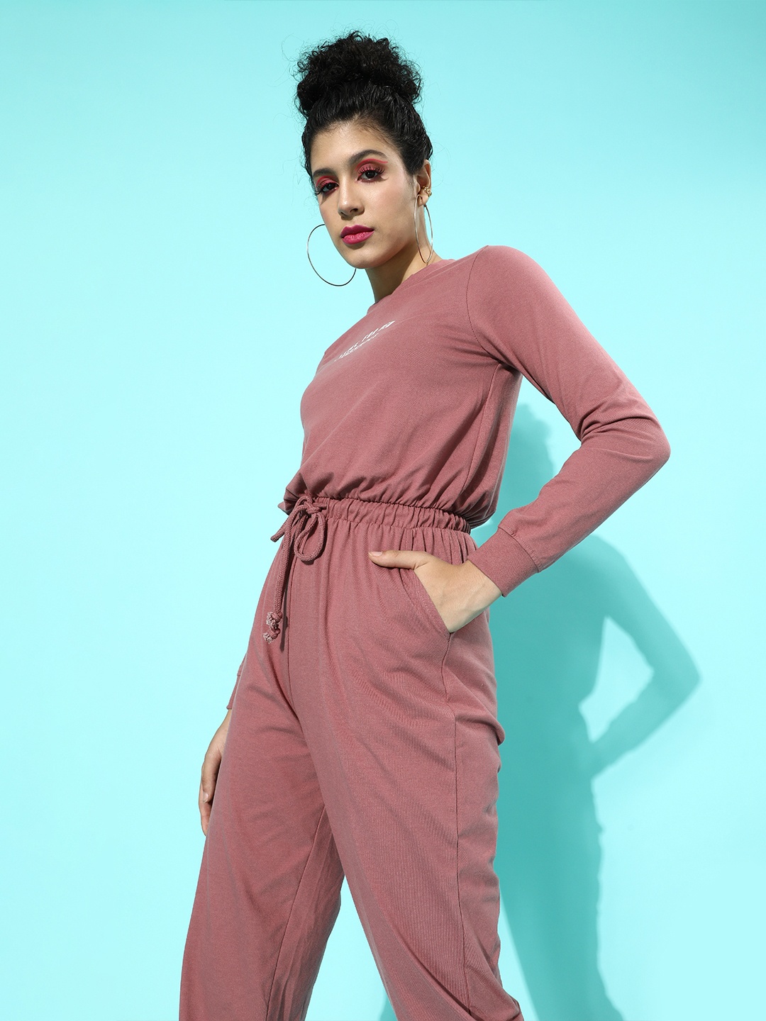 Roadster Women Pretty Pink Printed Cinched Waist Jumpsuit