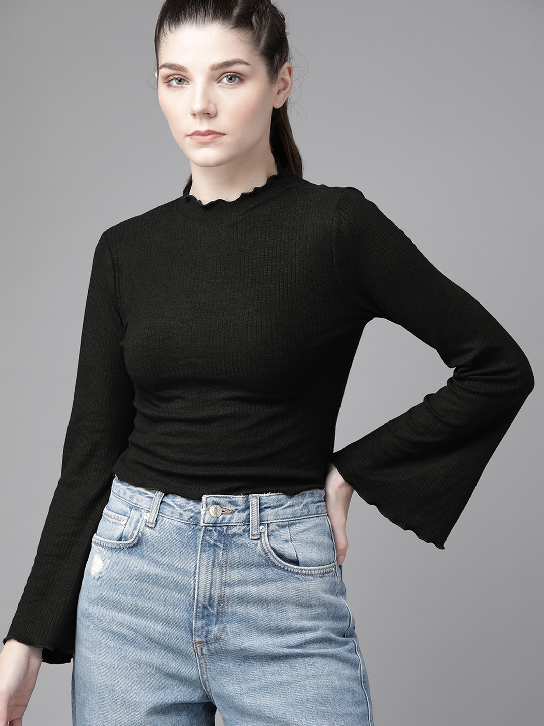 Roadster Black Ribbed Crop Top