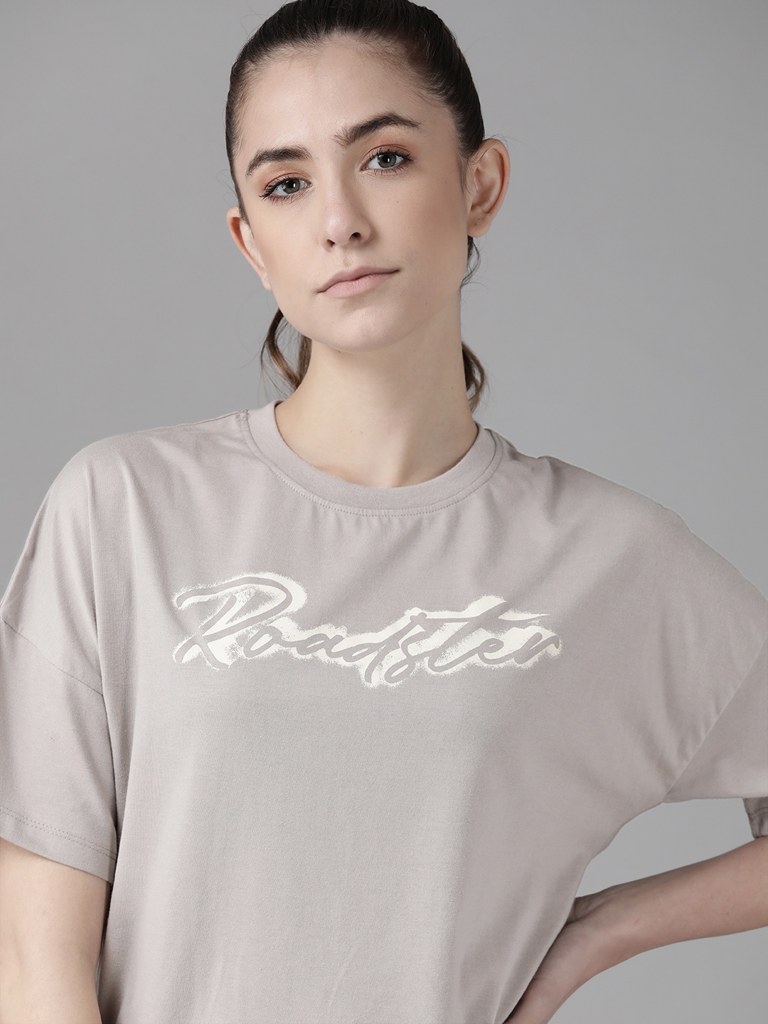Roadster Women Grey Brand Logo Print T-shirt