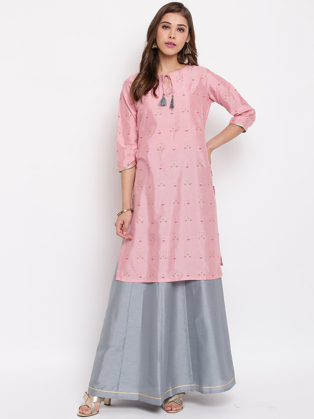 Janasya Women Pink Floral Printed Kurti with Skirt
Janasya Women Pink Floral Printed Kurti with Skirt