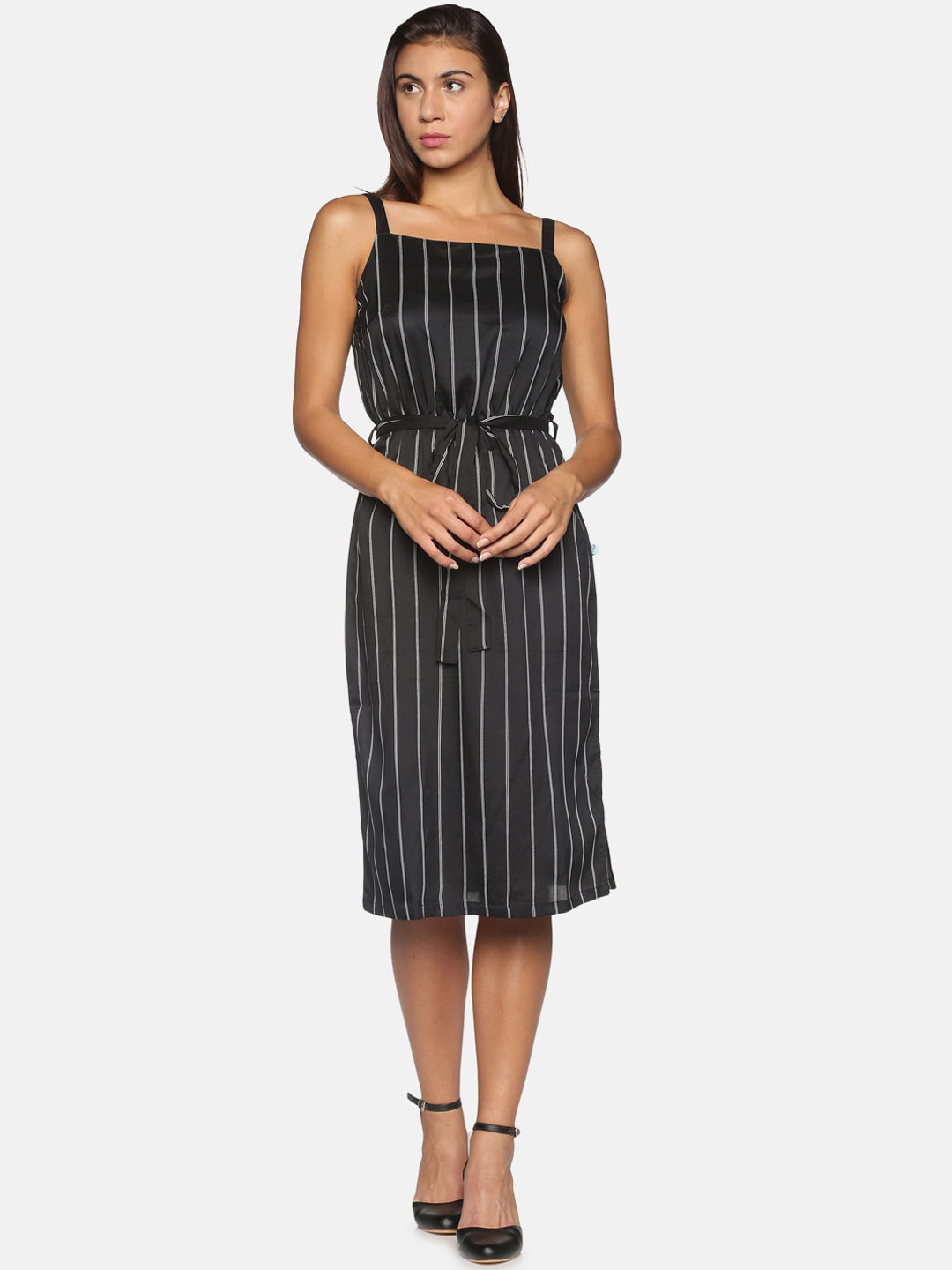 BEVERLY BLUES Black Striped Crepe Dress 
BEVERLY BLUES Black Striped Crepe Dress