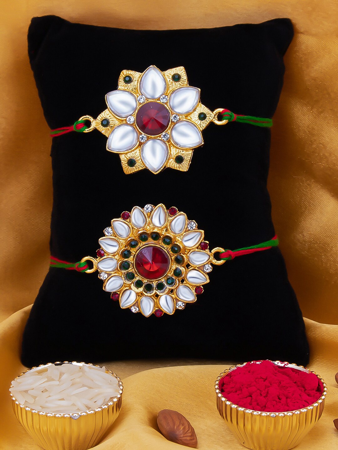 Sukkhi Rakhi Men Set Of 2 Gold-Plated Stone-Studded Rakhi With Roli Chawal & Greeting Card, Silver
Sukkhi Rakhi Men Set Of 2 Gold-Plated Stone-Studded Rakhi With Roli Chawal & Greeting Card, Silver