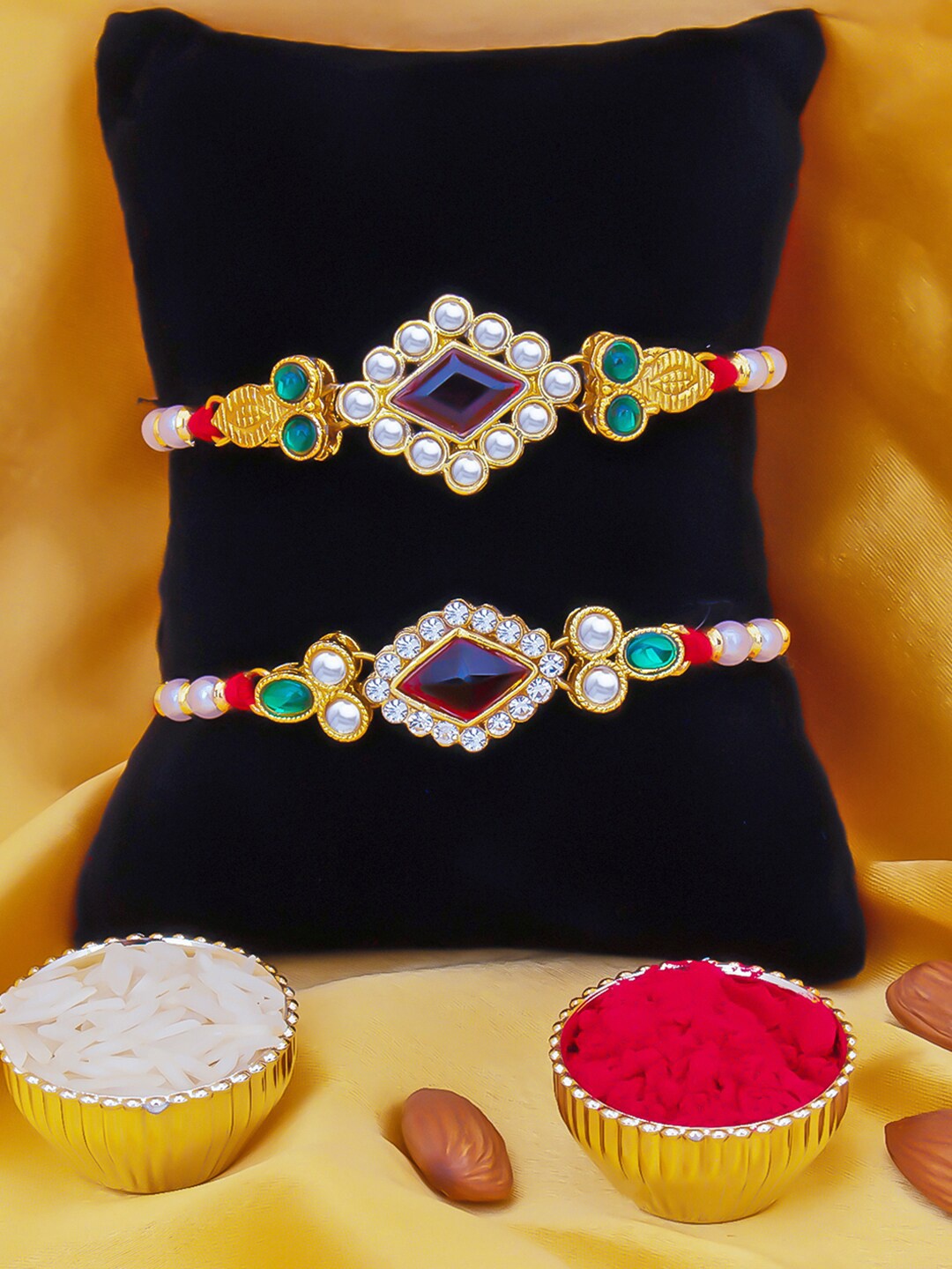 Sukkhi Rakhi Men Set Of 2 Gold-Plated & Red Thread Rakhi With Roli Chawal & Greeting Card
Sukkhi Rakhi Men Set Of 2 Gold-Plated & Red Thread Rakhi With Roli Chawal & Greeting Card