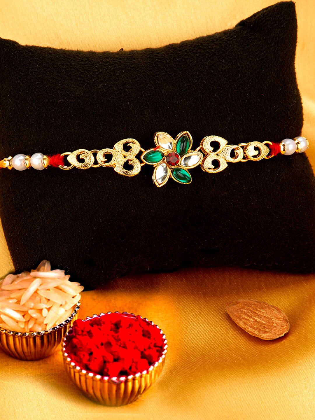 Sukkhi Rakhi Unisex Red & White Stone-Studded Rakhi With Roli Chawal & Greeting Card, Gold
Sukkhi Rakhi Unisex Red & White Stone-Studded Rakhi With Roli Chawal & Greeting Card, Gold