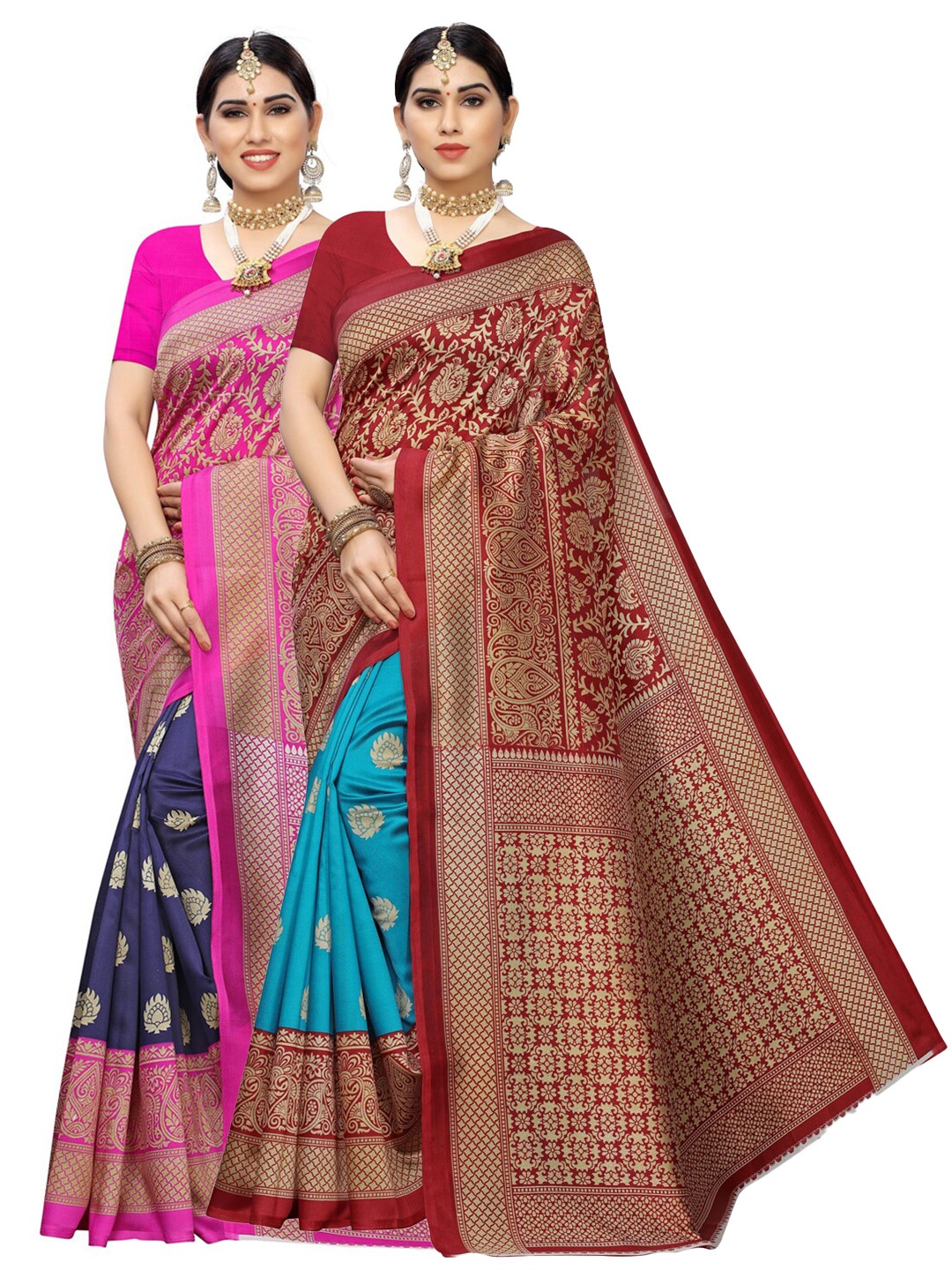 KALINI Pack Of 2 Printed Sarees, Pink