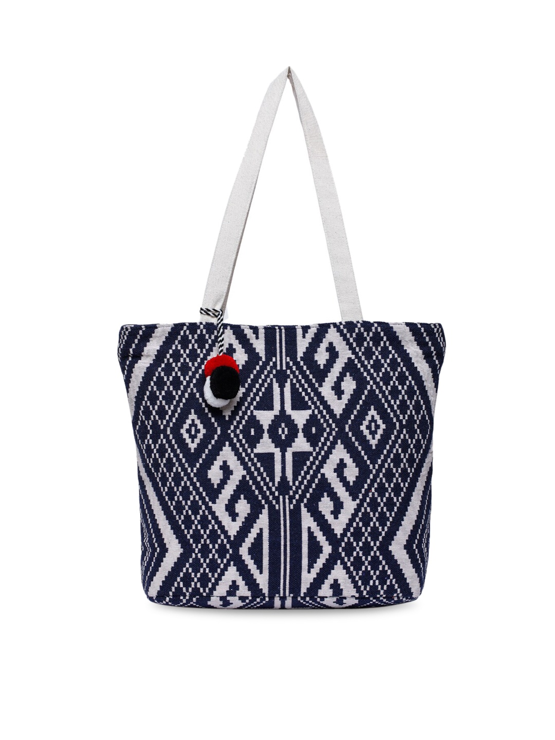 ALII AND ALIIZEY White Geometric Shopper Handheld Bag with Tasselled