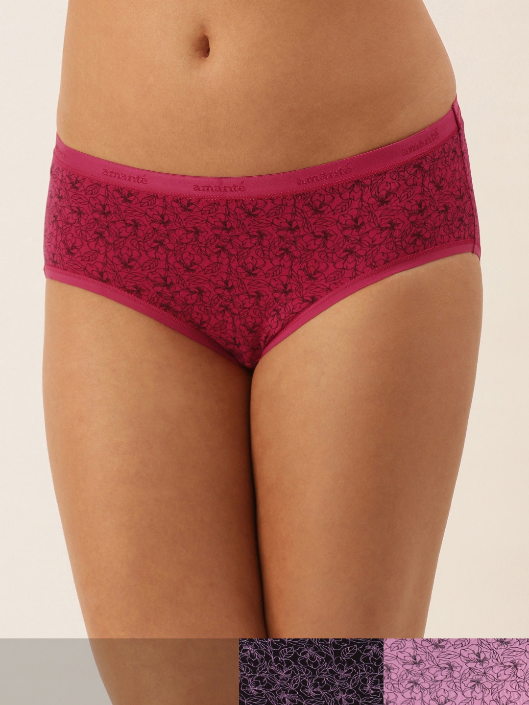 Amante Women Printed Pack of 3 Low Rise Hipster Brief - PPK43101, Assorted