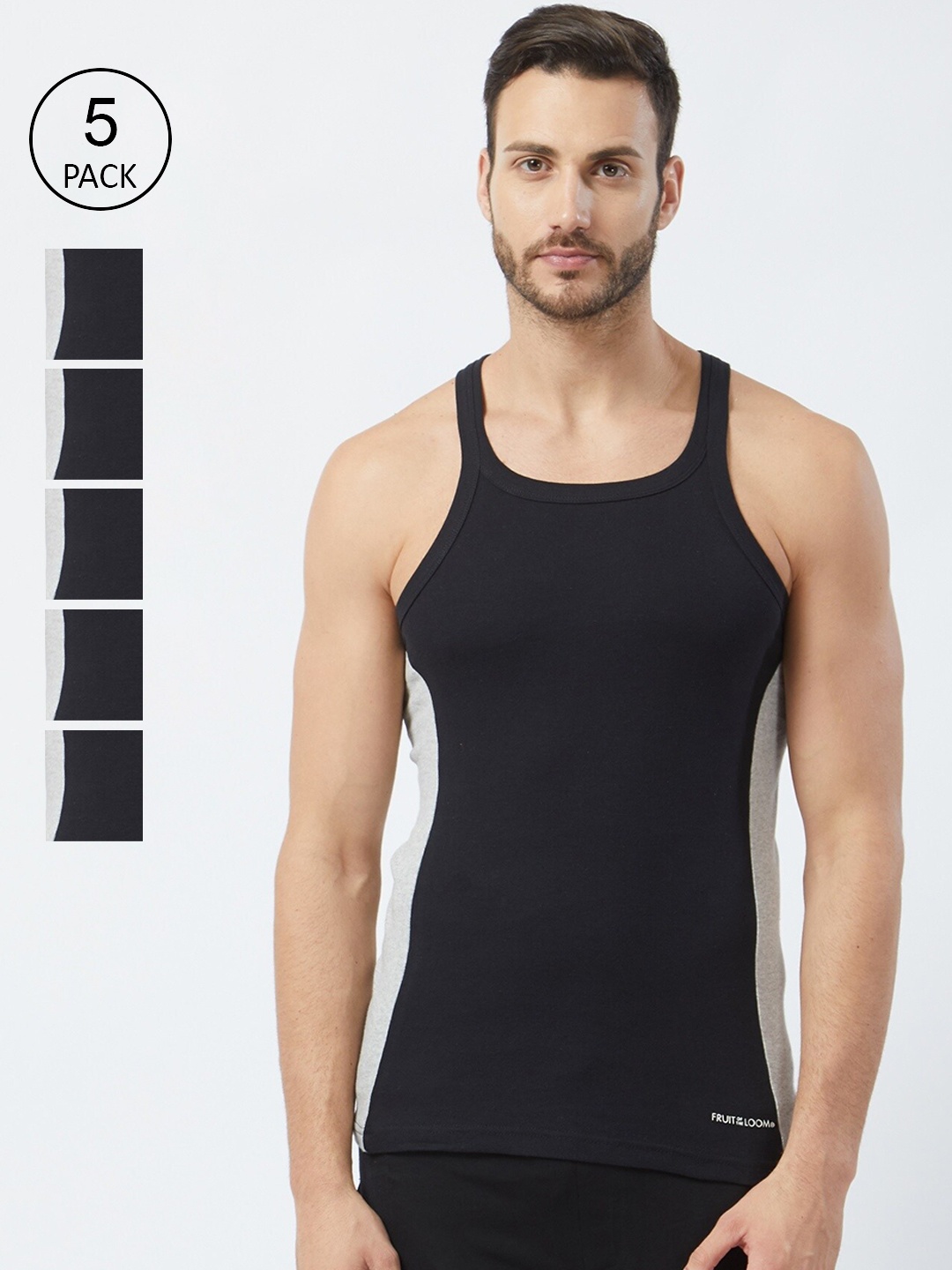 Fruit of the loom Men Pack Of 5 Black & Grey Solid Pure Cotton Undershirt Innerwear Vests
Fruit of the loom Men Pack Of 5 Black & Grey Solid Pure Cotton Undershirt Innerwear Vests