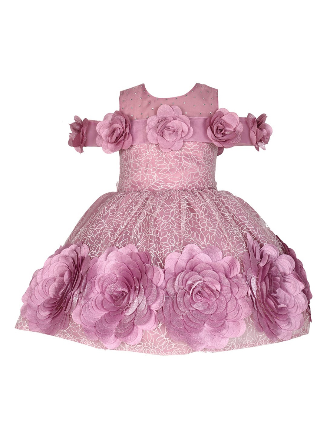 The Magic Wand Girls Purple Floral Embellished Georgette Dress