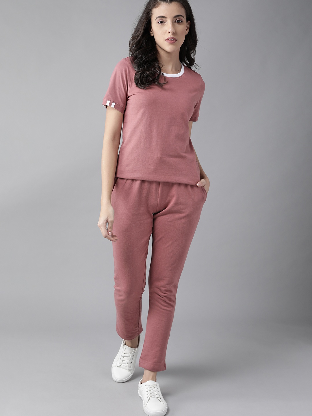 Roadster Women Pink Pure Cotton Solid Co-Ords Set