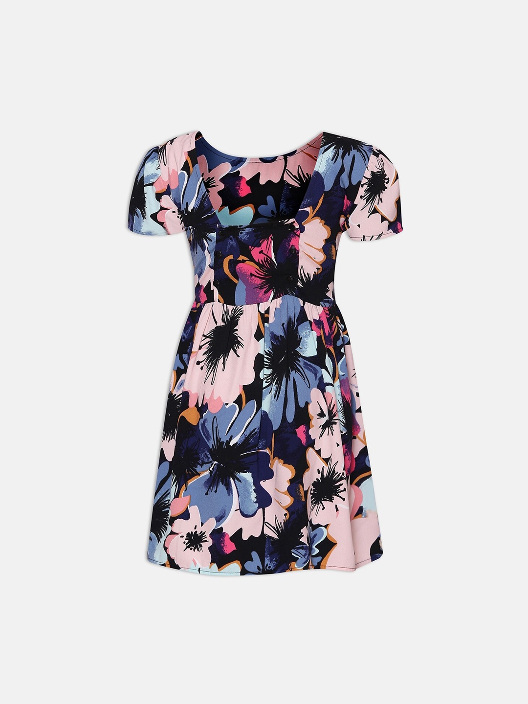 Oxolloxo Girls Black & Pink Floral Satin Dress