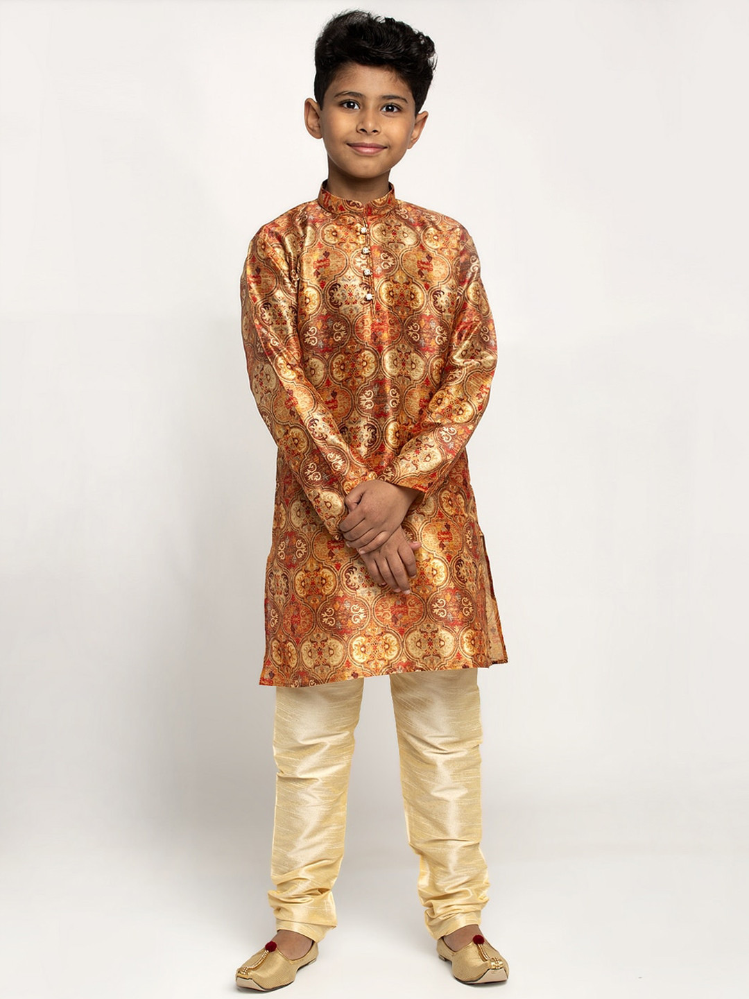 KRAFT INDIA Boys Copper-Coloured Ethnic Motifs Printed Silk Kurta with Churidar
KRAFT INDIA Boys Copper-Coloured Ethnic Motifs Printed Silk Kurta with Churidar