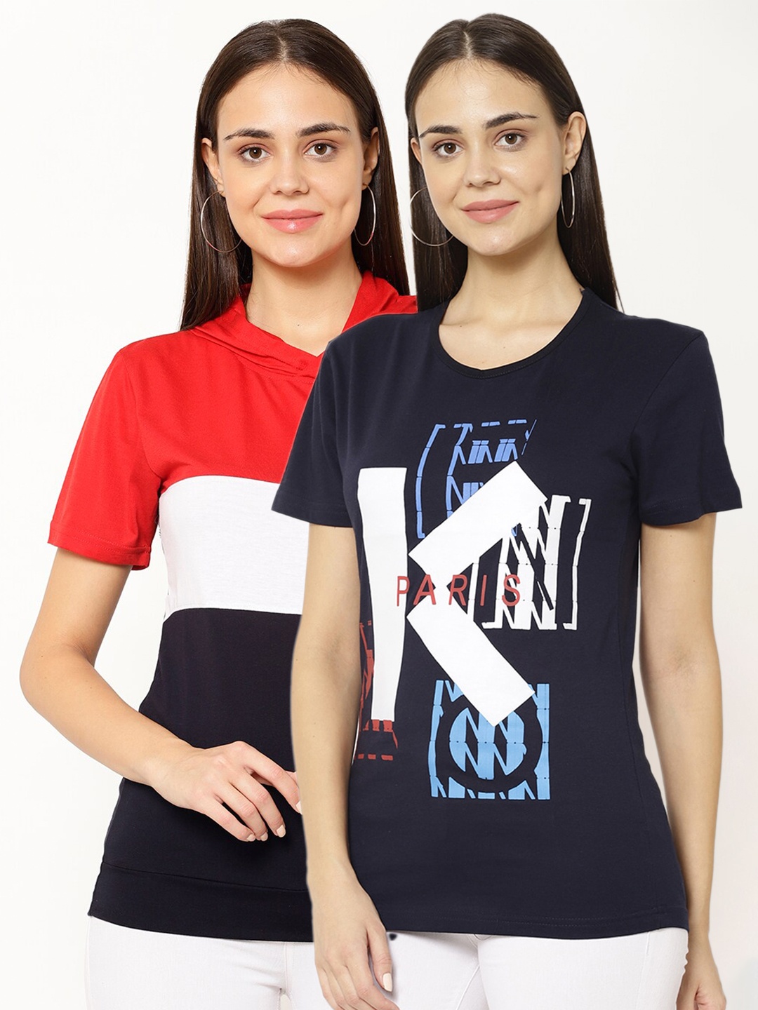 VIMAL JONNEY Women Pack Of 2 Navy Blue & Red T-shirts
