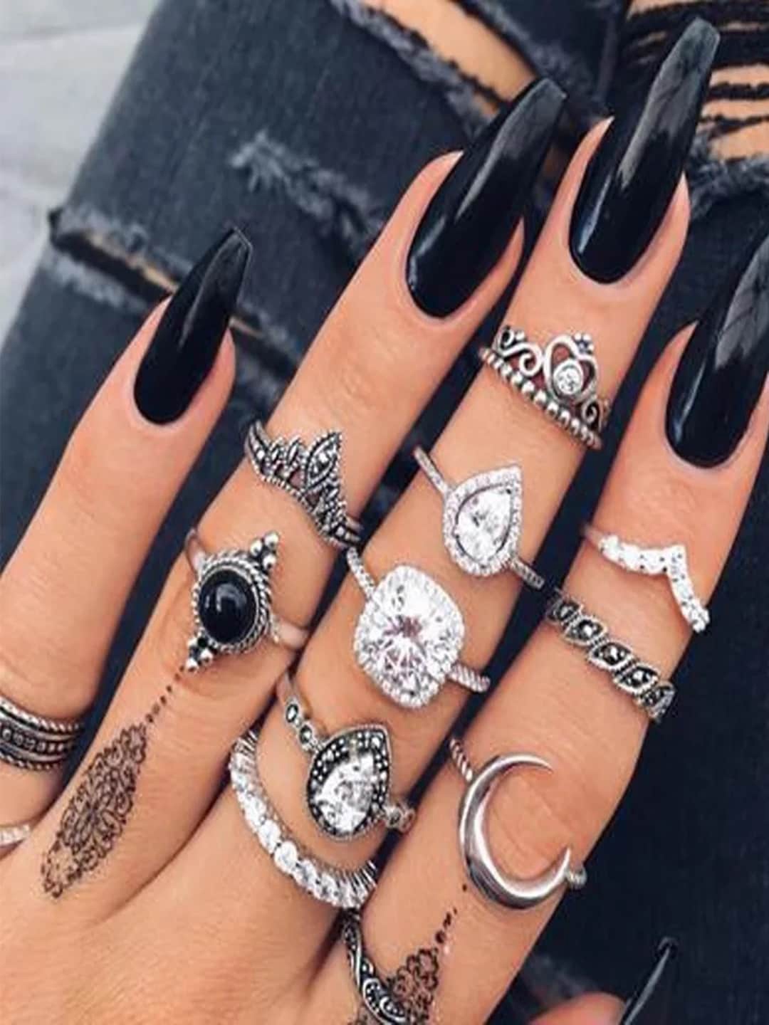 Shining Diva Fashion Set Of 10 Silver-Plated White Crystals-Studded Boho Midi Finger Rings
Shining Diva Fashion Set Of 10 Silver-Plated White Crystals-Studded Boho Midi Finger Rings