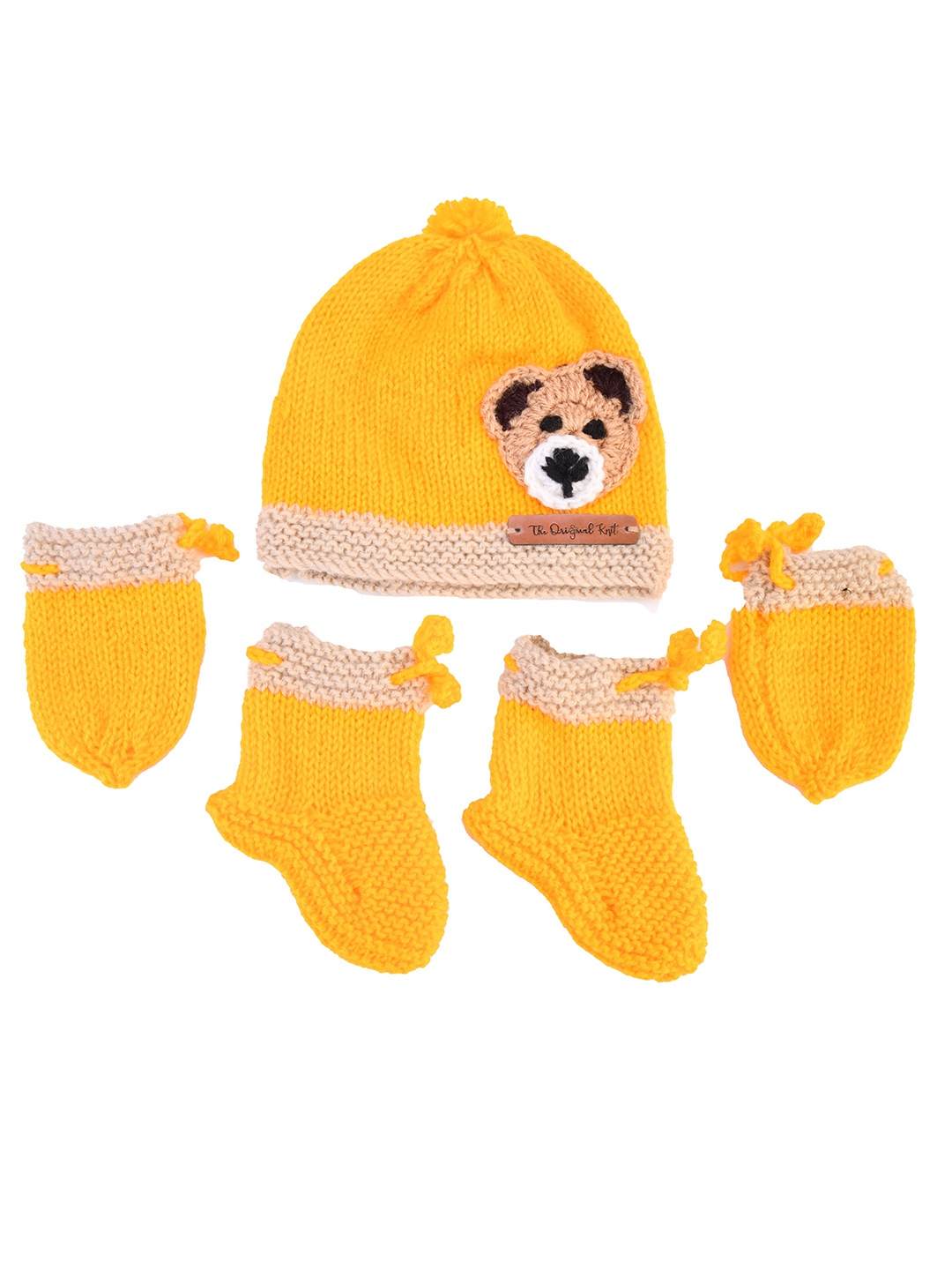 The Original Knit Unisex Kids Set of Yellow & Brown Handmade Beanie, Booties & Mittens
The Original Knit Unisex Kids Set of Yellow & Brown Handmade Beanie, Booties & Mittens