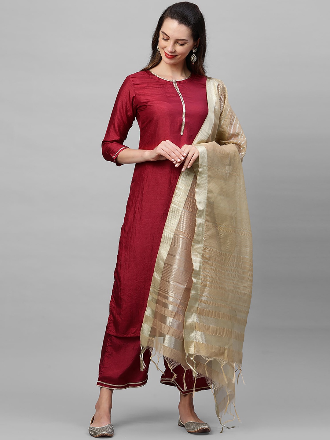 Indo Era Women Red Kurta with Palazzos & Dupatta
