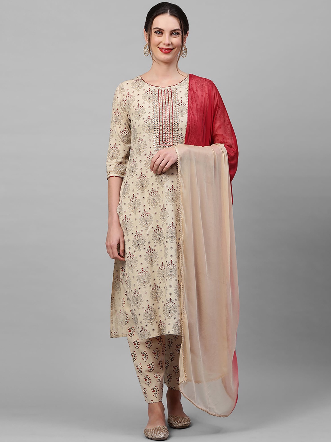 Indo Era Women Beige Ethnic Motifs Printed Mirror Work Kurta with Trousers & With Dupatta
Indo Era Women Beige Ethnic Motifs Printed Mirror Work Kurta with Trousers & With Dupatta