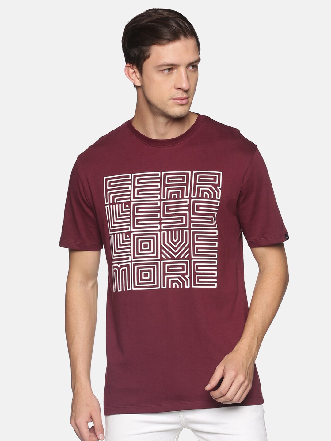 UrGear Men Burgundy Graphic Printed Pure Cotton T-shirt