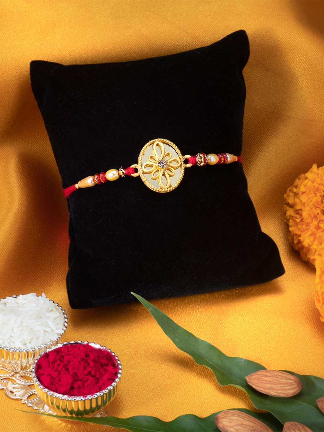 Peora Men Gold-Plated Off White & Red Stone-Studded & Beaded Rakhi with Card & Roli Chawal
Peora Men Gold-Plated Off White & Red Stone-Studded & Beaded Rakhi with Card & Roli Chawal