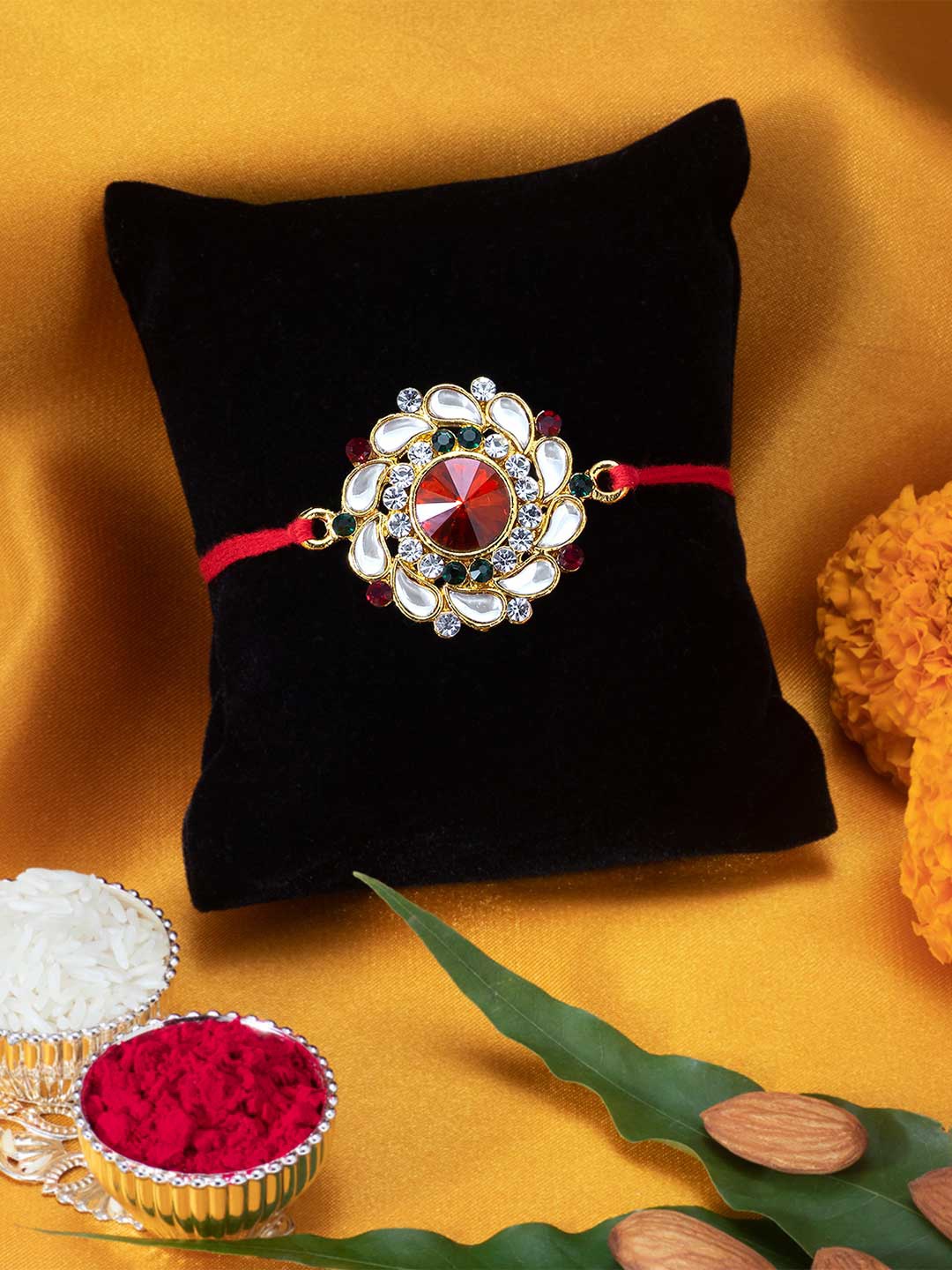 Peora Men Red Elegant Kundan & Crystal Kundan Studded Rakhi , Greeting Card & Roli Chawal
Peora Men Red Elegant Kundan & Crystal Kundan Studded Rakhi , Greeting Card & Roli Chawal
