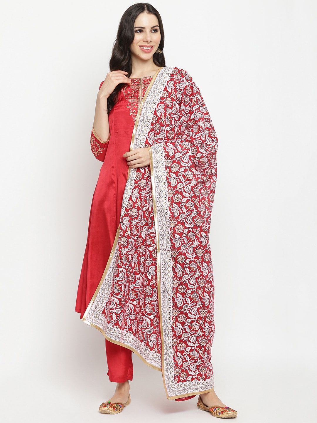 IMARA Women Red Floral Yoke Design Panelled Thread Work Kurta with Trousers & With Dupatta
IMARA Women Red Floral Yoke Design Panelled Thread Work Kurta with Trousers & With Dupatta