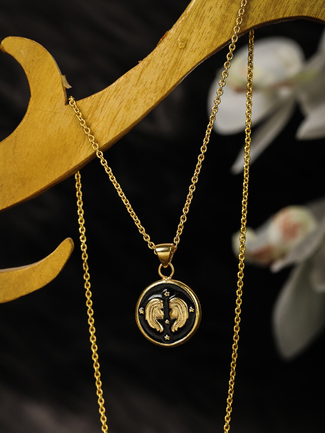 Priyaasi Gold-Toned & Black Brass Gold-Plated Handcrafted Gemini Zodiac Sign Necklace
Priyaasi Gold-Toned & Black Brass Gold-Plated Handcrafted Gemini Zodiac Sign Necklace