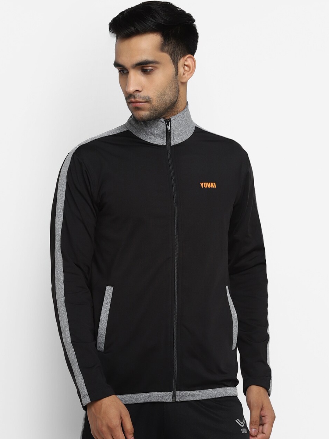 Yuuki Men Black and Grey Solid Lightweight Sporty Jacket