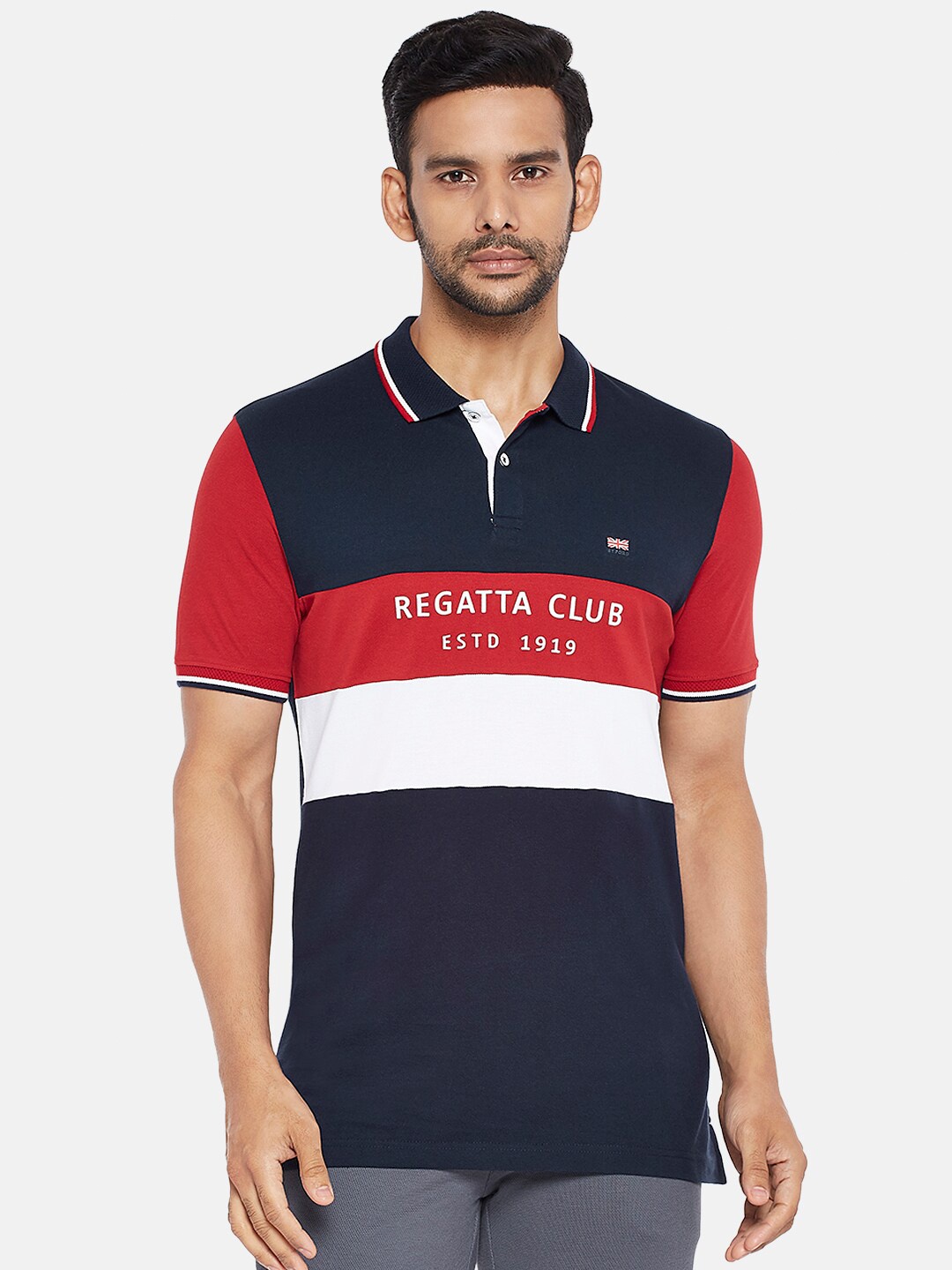BYFORD by Pantaloons Men Navy Blue & Red Typography Colourblocked Polo Collar Slim Fit T-shirt
BYFORD by Pantaloons Men Navy Blue & Red Typography Colourblocked Polo Collar Slim Fit T-shirt