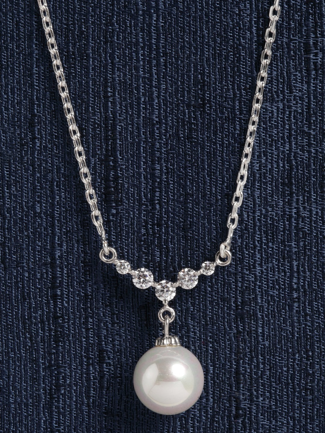 Clara Rhodium-Plated Silver-Toned & White CZ-Studded & Pearl Beaded Pendant With Chain
Clara Rhodium-Plated Silver-Toned & White CZ-Studded & Pearl Beaded Pendant With Chain
