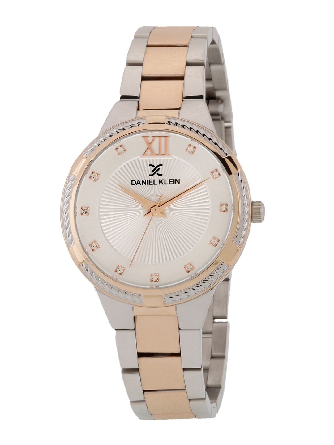 Daniel Klein Women Silver-Toned Embellished Dial & Rose Gold Toned Stainless Steel Bracelet Style Straps Watch
Daniel Klein Women Silver-Toned Embellished Dial & Rose Gold Toned Stainless Steel Bracelet Style Straps Watch