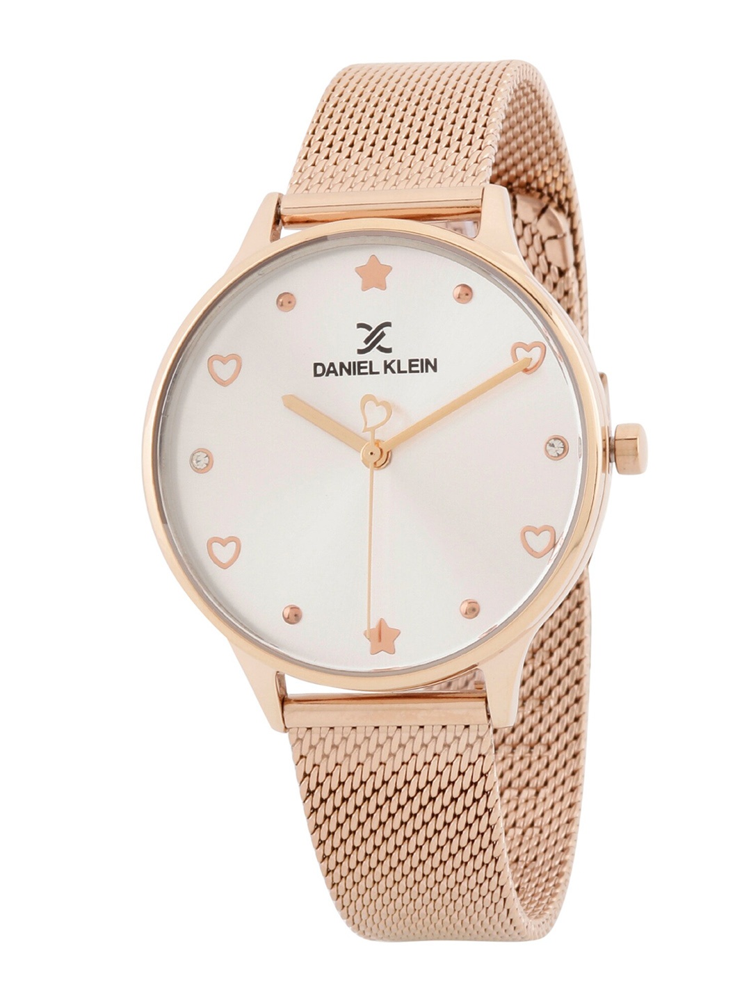 Daniel Klein Women Silver-Toned Embellished Dial & Rose Gold Toned Bracelet Style Straps Analogue Watch
Daniel Klein Women Silver-Toned Embellished Dial & Rose Gold Toned Bracelet Style Straps Analogue Watch