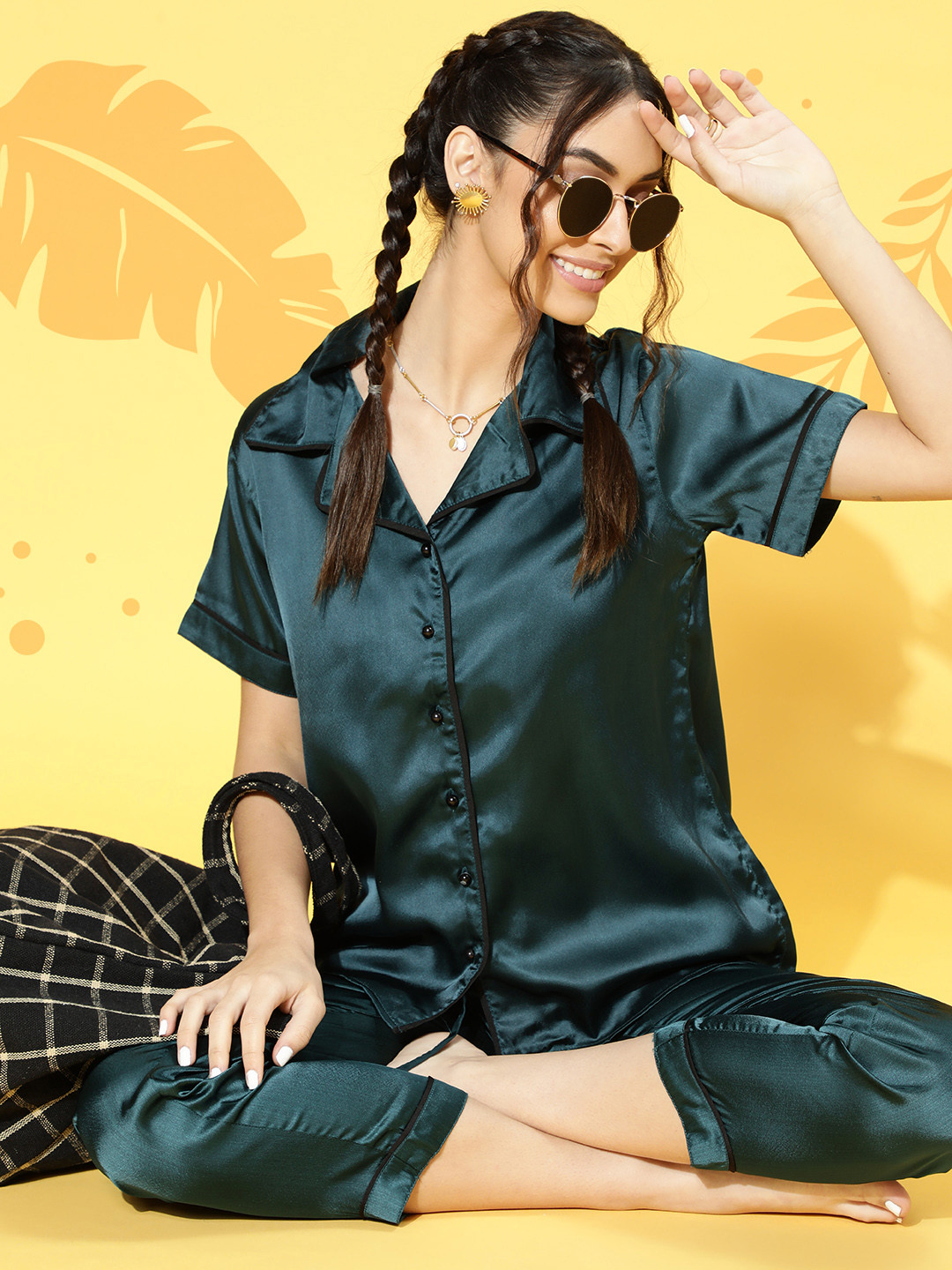 Clovia Women Green Solid Crepe Loungewear Set, Teal
Clovia Women Green Solid Crepe Loungewear Set, Teal