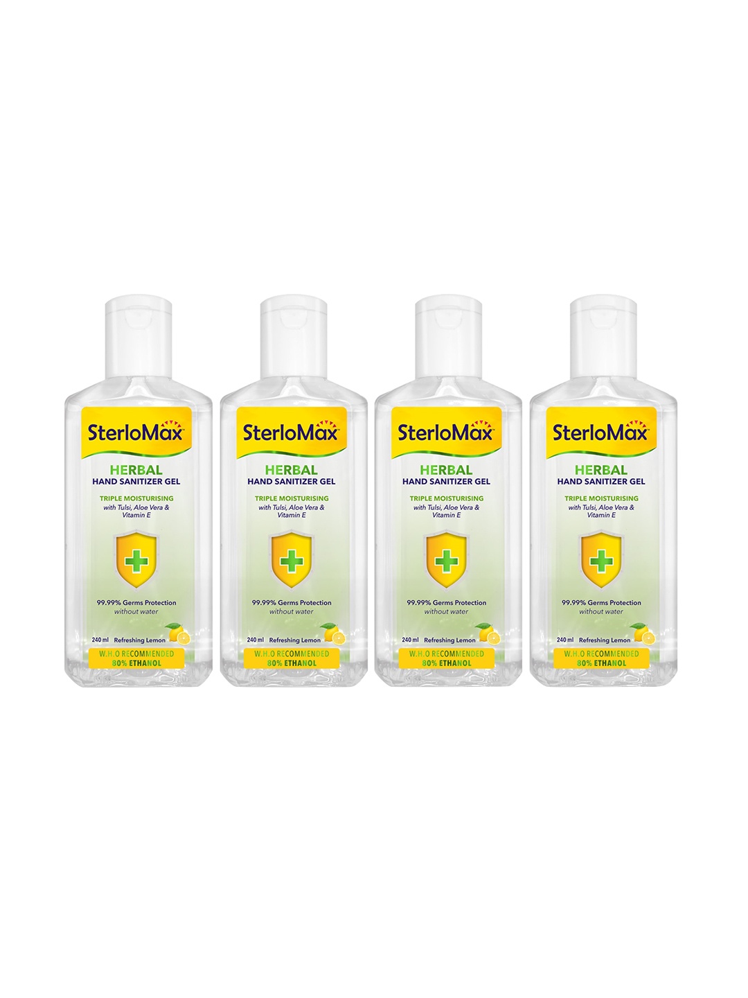SterloMax Set of 4 Herbal Hand Sanitizer Gel with Tulsi, Aloe & Vitamin E - 240 ml each, White
SterloMax Set of 4 Herbal Hand Sanitizer Gel with Tulsi, Aloe & Vitamin E - 240 ml each, White