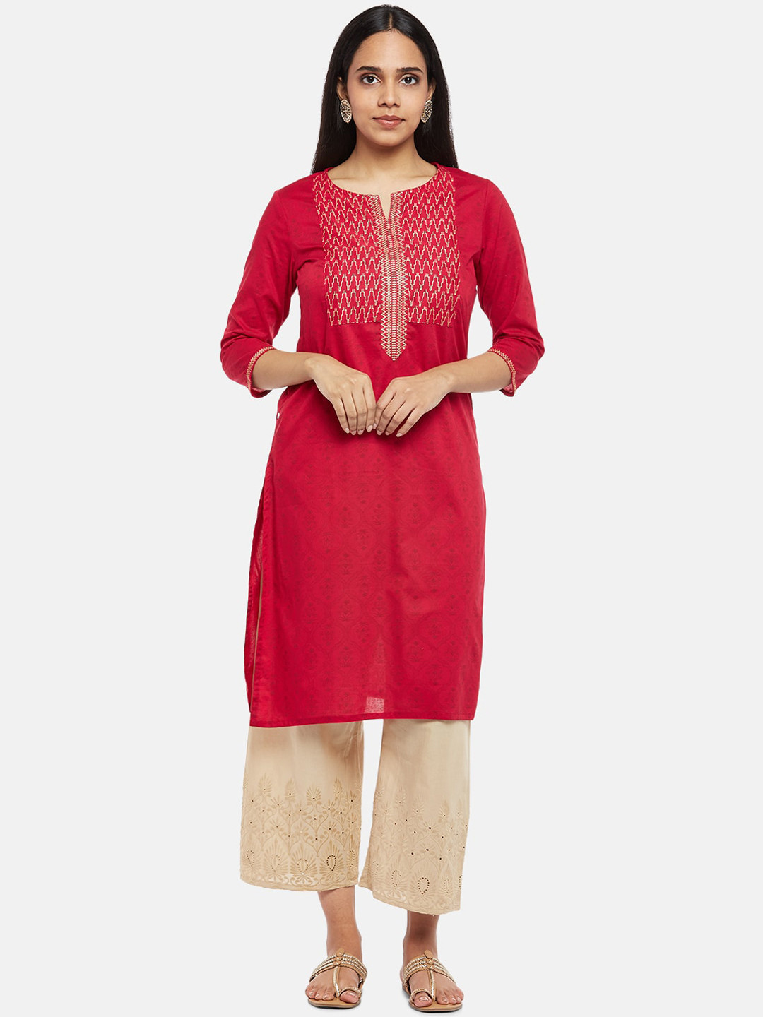 RANGMANCH BY PANTALOONS Women Fuchsia Pink & White Printed Yoke Design Pure Cotton Kurta 
RANGMANCH BY PANTALOONS Women Fuchsia Pink & White Printed Yoke Design Pure Cotton Kurta