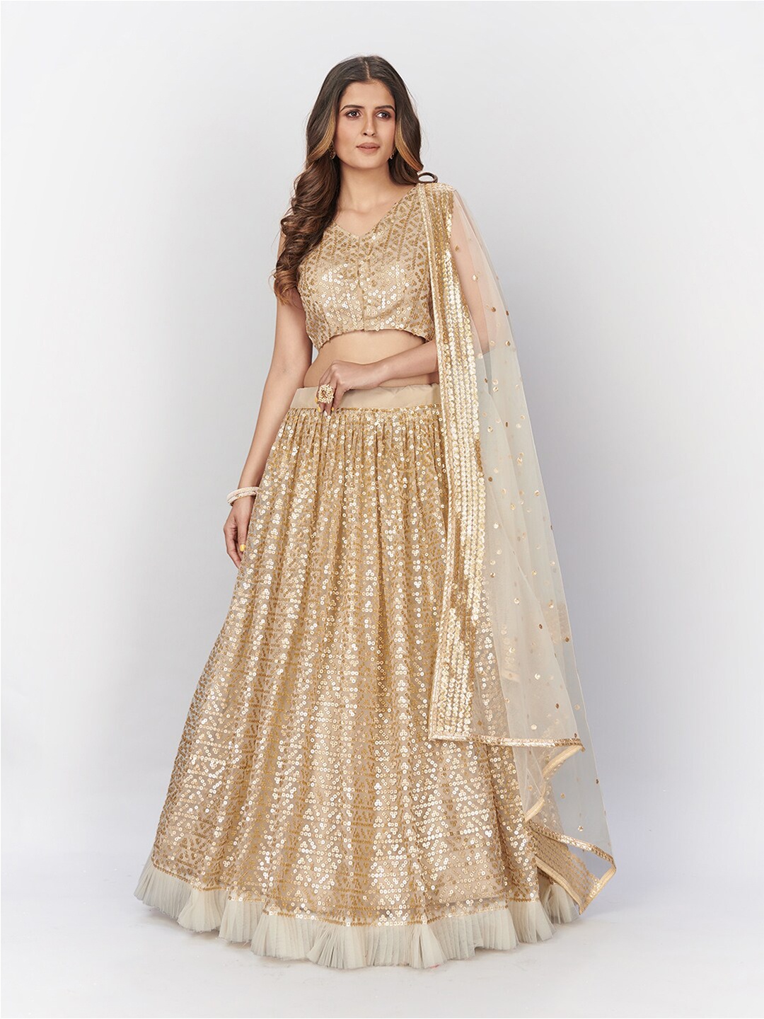 SHOPGARB Gold-Toned Embellished Sequinned Semi-Stitched Lehenga & Unstitched Blouse With Dupatta
SHOPGARB Gold-Toned Embellished Sequinned Semi-Stitched Lehenga & Unstitched Blouse With Dupatta