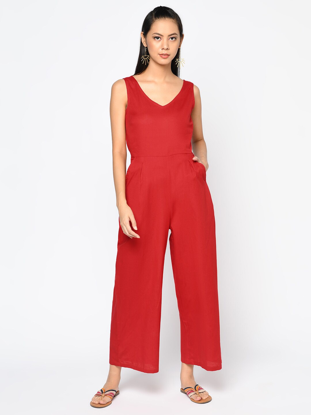 Fabindia Red Basic Jumpsuit