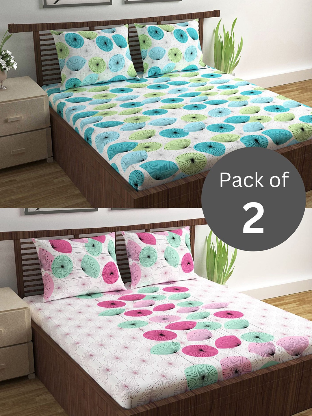 Divine Casa Multicoloured Floral 144 TC 2 Queen Bedsheet with 4 Pillow Covers, Multi
Divine Casa Multicoloured Floral 144 TC 2 Queen Bedsheet with 4 Pillow Covers, Multi
