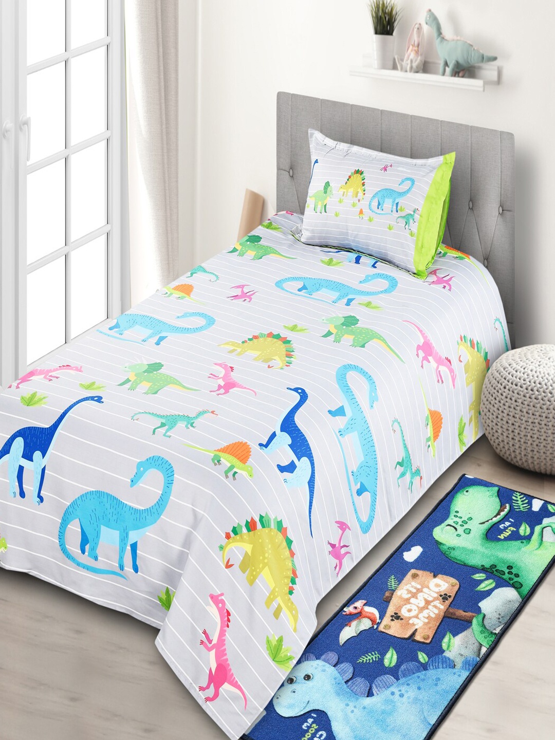 Saral Home Multicoloured Dinosaur Printed 250 TC Single Bedsheet with 1 Pillow Covers, Multi
Saral Home Multicoloured Dinosaur Printed 250 TC Single Bedsheet with 1 Pillow Covers, Multi