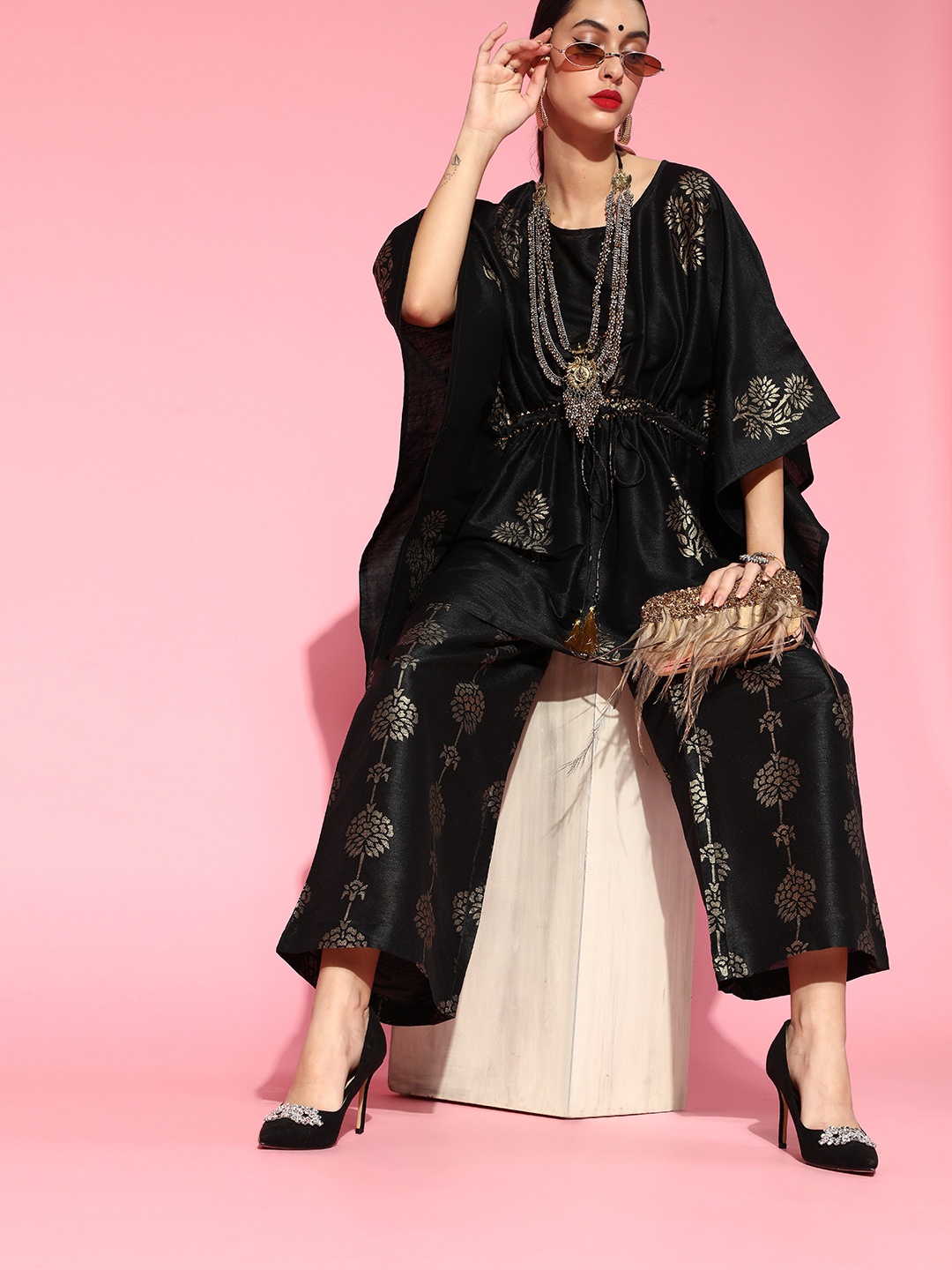 Sangria Ethnic Motifs Viscose Rayon, Black